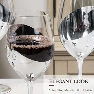 MyGift Modern Silver Long Stemmed Wine Glasses for White or Red Wine with Elegant Angled Design, Set...