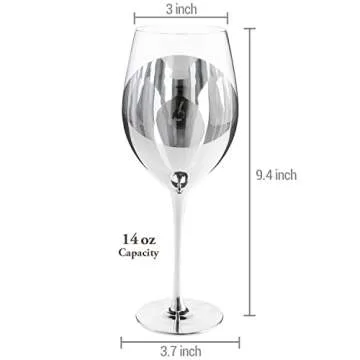 MyGift Modern Silver Long Stemmed Wine Glasses for White or Red Wine with Elegant Angled Design, Set of 4