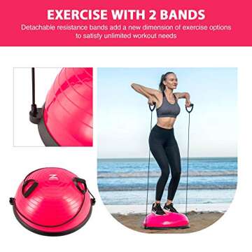 ZELUS Balance Ball Trainer with Resistance Bands and Foot Pump, Inflatable Yoga Ball for Home Gym Workouts, 23 Inch Exercise Half Ball for Balance Training Core Strength Fitness More, 330lb Cap