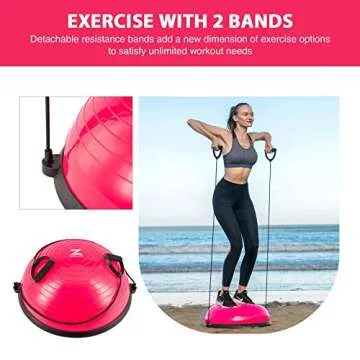 ZELUS Balance Ball Trainer with Resistance Bands and Foot Pump, Inflatable Yoga Ball for Home Gym Workouts, 23 Inch Exercise Half Ball for Balance Training Core Strength Fitness More, 330lb Cap