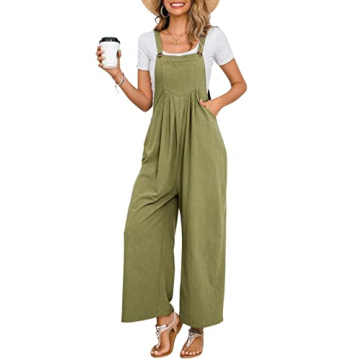 Chouyatou Women's Casual Summer Wide Leg Bib Overalls in Green