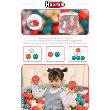 Heopeis Ball Pit Balls Pack of 100 - Star and Round Set BPA Free Phthalate Free Non-Toxic Crush Proof Play Balls Soft Plastic Balls for Toddlers Baby Kids Birthday Pool Tent Party