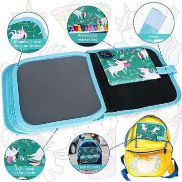 Qrytoi Erasable Book Doodle Set for Kids,Magic Drawing Book for Kids,Reusable Drawing Book 12 Watercolor Pens 14 Page Drawing,Road Trip Car Game Writing Painting Set for Boys and Girls