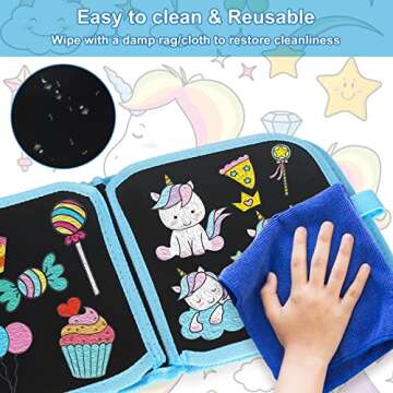 Qrytoi Erasable Book Doodle Set for Kids,Magic Drawing Book for Kids,Reusable Drawing Book 12 Watercolor Pens 14 Page Drawing,Road Trip Car Game Writing Painting Set for Boys and Girls