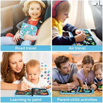 Qrytoi Erasable Book Doodle Set for Kids,Magic Drawing Book for Kids,Reusable Drawing Book 12 Watercolor Pens 14 Page Drawing,Road Trip Car Game Writing Painting Set for Boys and Girls