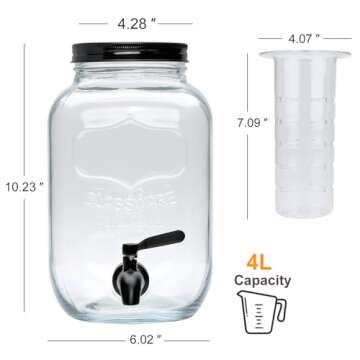 1-Gallon Drink Dispenser,Accguan Glass Water Dispenser with Black Tin Lid and Black Stainless steel ...