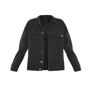 CHBAZH Black Jean Jackets for Women Fall Fashion Long Sleeve Oversized Denim Jacket(Black,M)