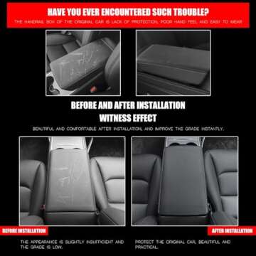 LANFAT Car Armrest Cover for Tesla Model 3 & Y - Stylish PU Leather Protection 2017-2024