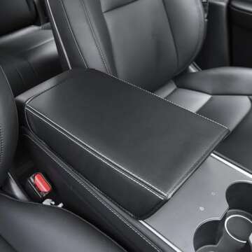 LANFAT PU Leather Armrest Cover for Tesla Model 3/Y