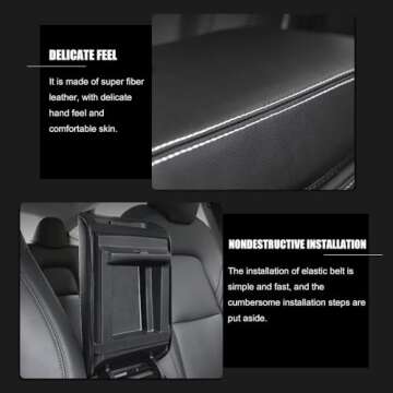 LANFAT PU Leather Armrest Cover for Tesla Model 3/Y