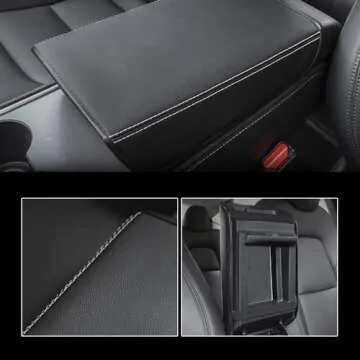 LANFAT PU Leather Armrest Cover for Tesla Model 3/Y