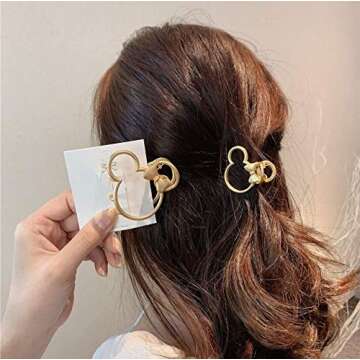 Large Metal Hair Claw Clips (2-Pack), Mouse Lady Thick Hair Barrette, Hollow Non-slip Hair Catch Jaw Clamp for Women Girls