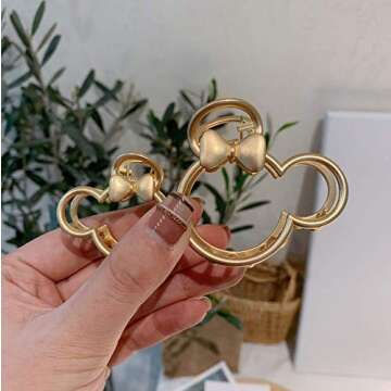 Large Metal Hair Claw Clips (2-Pack), Mouse Lady Thick Hair Barrette, Hollow Non-slip Hair Catch Jaw Clamp for Women Girls