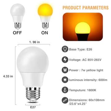 Neporal Amber Light Bulbs, 9W 60W Equivalent A19 Soft Light Bulbs, Blue Light Blocking Warm Light Bulbs, 1800K Amber Night Light Bulbs, Dim Light Bulbs for Healthy Sleep and Baby Nursery Light (3)