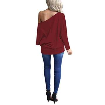 Lacozy Womens Fall Sweatshirt Off Shoulder Long Sleeve Knit Pullover Tops Trendy Casual Outfit Fashion 2024 Wind Red M