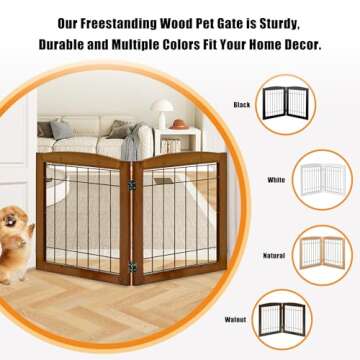 LZRS 2-Panel Freestanding Foldable Wood Dog Gate – Solid Wood & Steel Wire, Chew-Resistant Pet Bar...