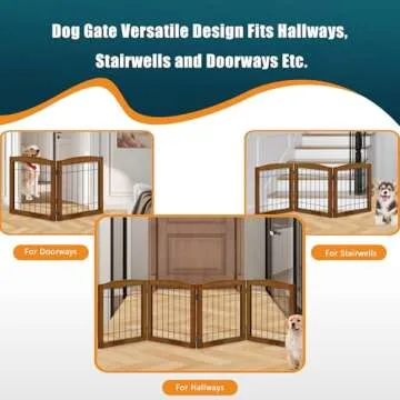LZRS 2-Panel Freestanding Foldable Wood Dog Gate – Solid Wood & Steel Wire, Chew-Resistant Pet Barrier for Indoor Use, Ideal for Small to Medium Dogs, Cherry