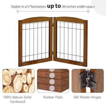 LZRS 2-Panel Freestanding Foldable Wood Dog Gate – Solid Wood & Steel Wire, Chew-Resistant Pet Barrier for Indoor Use, Ideal for Small to Medium Dogs, Cherry