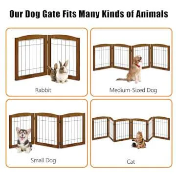 LZRS 2-Panel Freestanding Foldable Wood Dog Gate – Solid Wood & Steel Wire, Chew-Resistant Pet Barrier for Indoor Use, Ideal for Small to Medium Dogs, Cherry