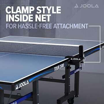 JOOLA Tour Indoor Ping Pong Table with Quick Clamp Table Tennis Net - 10 Minute Assembly - Foldable Indoor Surface with Single Player Playback Mode - Competition Grade MDF Top - Tournament Quality
