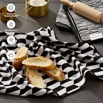 RECYCO Waffle Kitchen Towel Set of 2 - Quick Dry Microfiber Sustainable Dish Towels - Ultra Absorben...