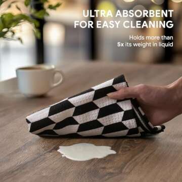 RECYCO Waffle Kitchen Towel Set of 2 - Quick Dry Microfiber Sustainable Dish Towels - Ultra Absorbent Reusable Cleaning Tea Towels - Lightweight Hand Towels,16”x 28”, Black & White Mirage