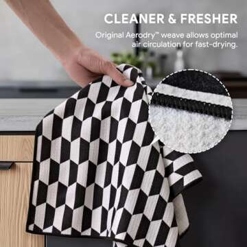 RECYCO Waffle Kitchen Towel Set of 2 - Quick Dry Microfiber Sustainable Dish Towels - Ultra Absorbent Reusable Cleaning Tea Towels - Lightweight Hand Towels,16”x 28”, Black & White Mirage