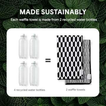 RECYCO Waffle Kitchen Towel Set of 2 - Quick Dry Microfiber Sustainable Dish Towels - Ultra Absorbent Reusable Cleaning Tea Towels - Lightweight Hand Towels,16”x 28”, Black & White Mirage