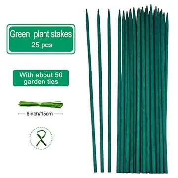 BLUE TOP Green Bamboo Plant Stakes 25 PCS with Garden Ties