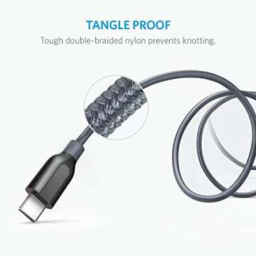 Anker Cable, PowerLine+ USB-C to USB 3.0 cable, High Durability Type C Braided Charging Cable for Galaxy S10, S9, Sony XZ (6FT,Grey)