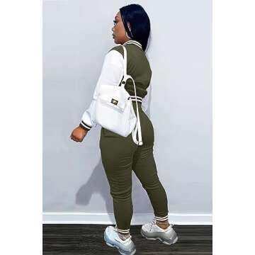 AIIYYQB Womens Two Piece Tracksuit Button Down Cropped Varsity Jacket Pants Set Jogger Sweatsuit