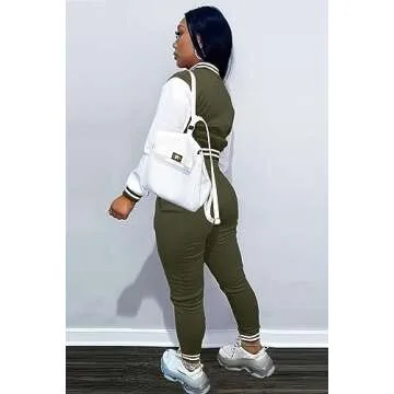 AIIYYQB Womens Two Piece Tracksuit Button Down Cropped Varsity Jacket Pants Set Jogger Sweatsuit