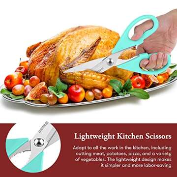 Kitchen Shears, iBayam Kitchen Scissors All Purpose Heavy Duty Meat Scissors Poultry Shears, Dishwasher Safe Food Cooking Scissors Stainless Steel Utility Scissors, 2-Pack, Pastel Pink, Mint Blue