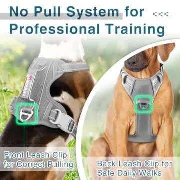 BARKBAY Dog Harness No Pull with ID Tag Pocket - Heavy Duty, Reflective, Easy Control for Large Dogs (Grey,M)