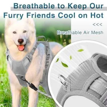 BARKBAY Dog Harness No Pull with ID Tag Pocket - Heavy Duty, Reflective, Easy Control for Large Dogs (Grey,M)