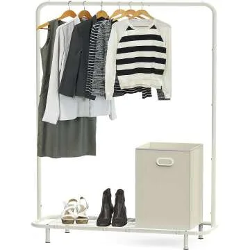 Industrial Pipe Clothing Rack with Shelves in White