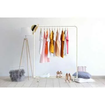 Industrial Pipe Clothing Rack with Shelves in White