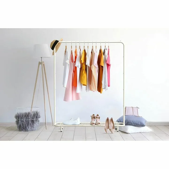 Industrial Pipe Clothing Rack with Shelves in White