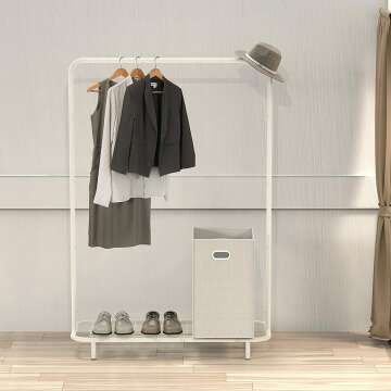 Industrial Pipe Clothing Rack with Shelves in White