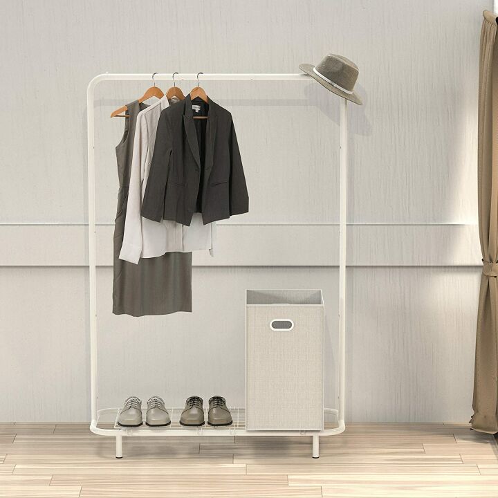 Industrial Pipe Clothing Rack with Shelves in White