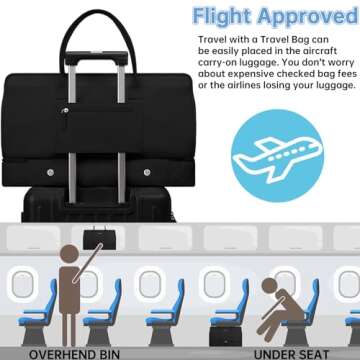 ETRONIK Weekender Overnight Bags for Women, Large Travel Duffle Bag with Shoe Compartment & Wet Pocket, Carry On Tote Bag Gym Duffel Bag with Toiletry Bag for Hospital 4 Pcs Set, Large Size, Black