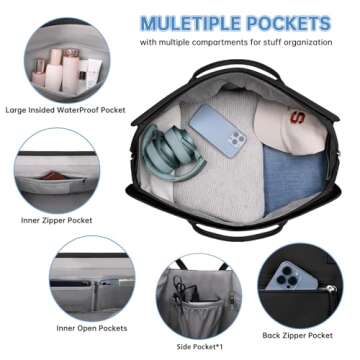 ETRONIK Weekender Overnight Bags for Women, Large Travel Duffle Bag with Shoe Compartment & Wet Pocket, Carry On Tote Bag Gym Duffel Bag with Toiletry Bag for Hospital 4 Pcs Set, Large Size, Black