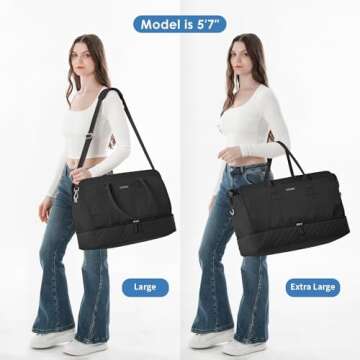 ETRONIK Weekender Overnight Bags for Women, Large Travel Duffle Bag with Shoe Compartment & Wet Pocket, Carry On Tote Bag Gym Duffel Bag with Toiletry Bag for Hospital 4 Pcs Set, Large Size, Black