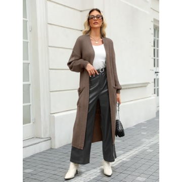 LILLUSORY Womens Long Cardigan Sweater Plus Size Oversized Chunky Ribbed Cable Knit Cozy Fall Coat Outfit Clothes Fashion Trendy 2024 Winter Nutmeg XL
