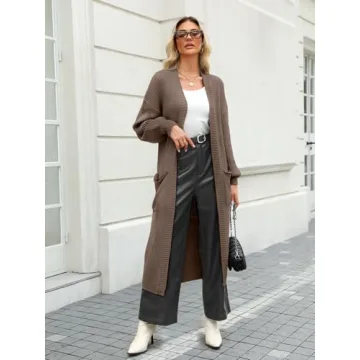 LILLUSORY Womens Long Cardigan Sweater Plus Size Oversized Chunky Ribbed Cable Knit Cozy Fall Coat Outfit Clothes Fashion Trendy 2024 Winter Nutmeg XL