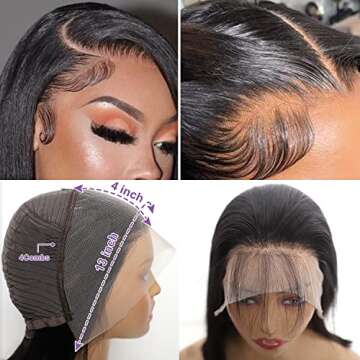 Short Bob Wig Human Hair 13x4 HD Transparent Lace Front Wig Human Hair 180% Density Straight Bob Wigs for Women Pre Plucked with Baby Hair 10inch