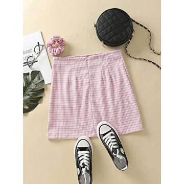 Floerns Women's Bodycon High Waisted Split Hem Plaid Mini Skirt Pink XS
