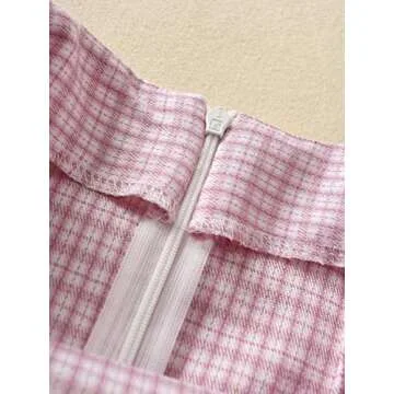 Floerns Women's Bodycon High Waisted Split Hem Plaid Mini Skirt Pink XS