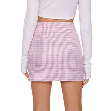 Floerns Women's Bodycon High Waisted Split Hem Plaid Mini Skirt Pink XS