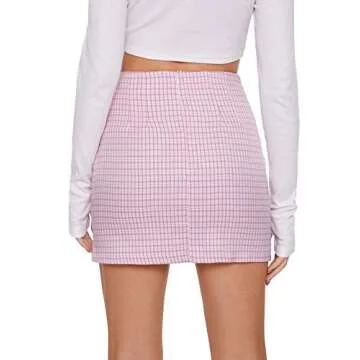 Floerns Women's Bodycon High Waisted Split Hem Plaid Mini Skirt Pink XS